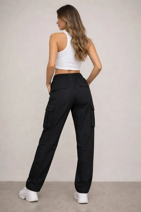 Black_Cotton_Blend_Cargo_Pants_For_Women