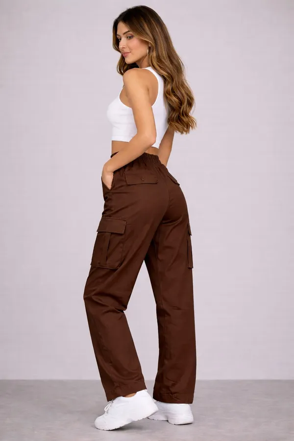 Brown_Cotton_Cargo_Pants_For_Women