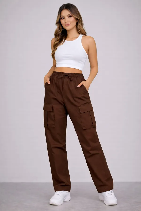 Brown_Cotton_Cargo_Pants_For_Women