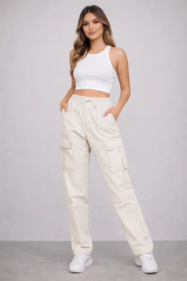 White_Cotton_Cargo_Pants_For_Women