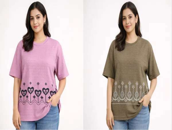 Pink_&_Green_Cotton_Blend_T-Shirt_For_Women_(Combo_of_2)