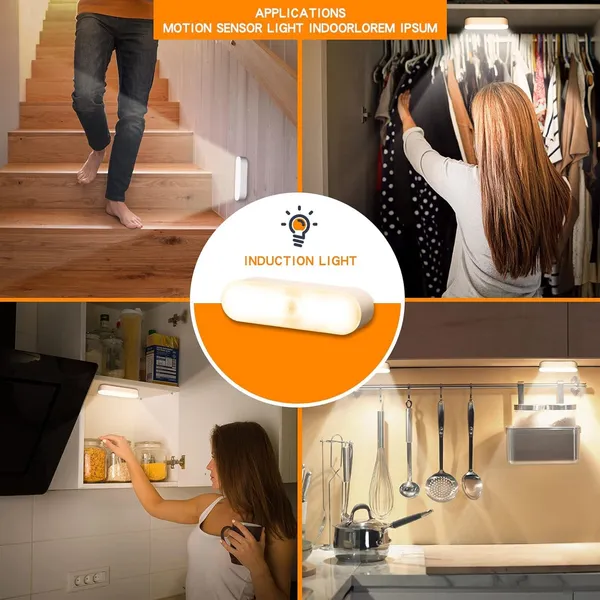 White_2Pcs_Motion_Sensor_Led_Night_Light_Home,_Indoor_Auto_On/Off_Rechargeable_Wireless_Magnetic_Led_Cabinet_Lamp_For_Closet,_Bedroom,_Home,_Stairs,_Kitchen,_Bathroom,_Wardrobe_Lighting