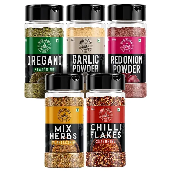 Garlic_Bread_Seasoning_Chilli_Flakes_80G,_Oregano_65G,_Mix_Herbs_100G,_Onion_Powder_100G,_Garlic_Powder_80G_Comb_Set