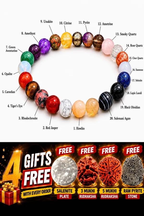 Original_Lab_Certified_20_Crystal_Energy_Collection_Bracelet_&_FREE_Raw_Pyrite_Stone_+_Salenite_Plate_+3_Mukhi_Rudraksha_+5_Mukhi_Rudraksha_