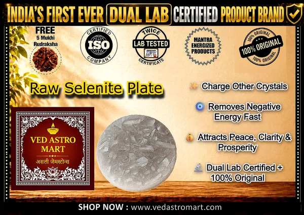 Raw_Selenite_Plate_(_Dual_Lab_Certified_+_Free_5_Mukhi_Rudraksha_)