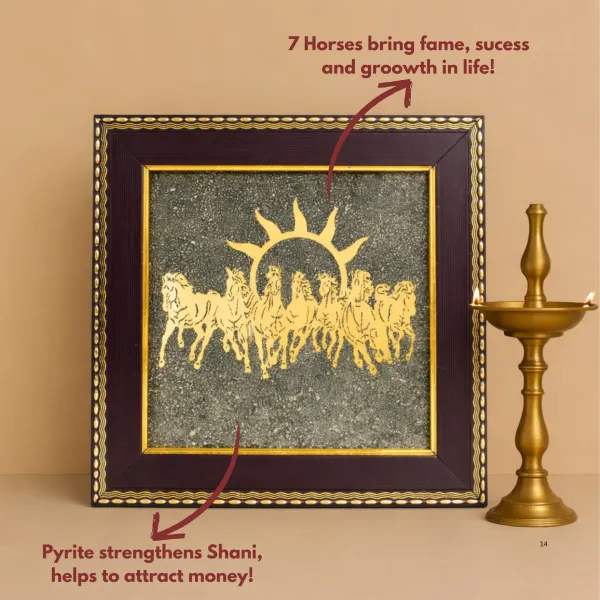 7_Horse_Money_Magnet_Frame_with_2_Free_Gifts_–_Raw_Pyrite_Stone_&_5_Mukhi_Rudraksha