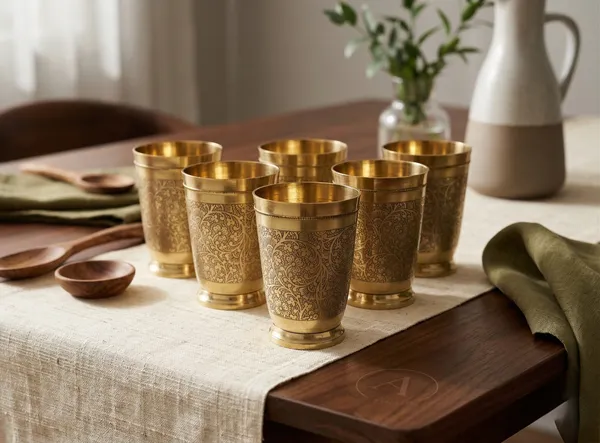 Brass_Decorative_Glass_With_Intricate_Floral_Embossing_(Pack_of_6_Pcs)