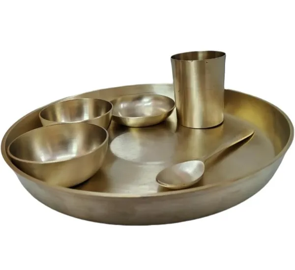Bronze_(Kansa)_Dinnerware_Set_-_Includes_Plate,_Bowls,_Glass,_Spoon