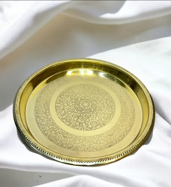7_Pcs._Premium_Brass_Dinner_Set_Traditional_Thali_With_Glass_Bowls_Spoon_And_Fork