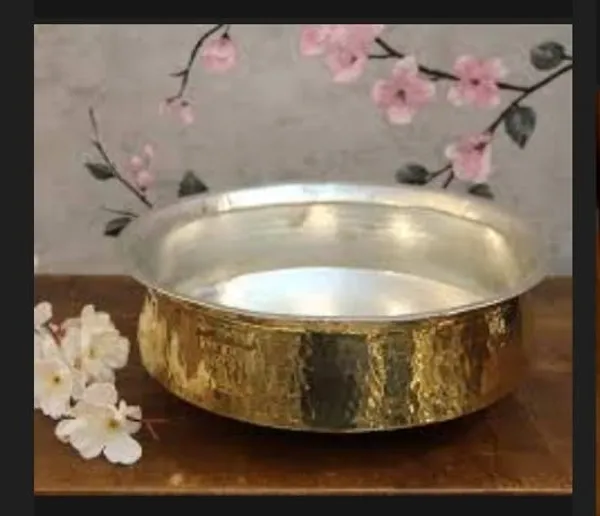 Pure_Brass_Lagan_Cooking_Vessel_With_Hammered_Gold_Finish_(_Inside_TIN_kalai_coating)