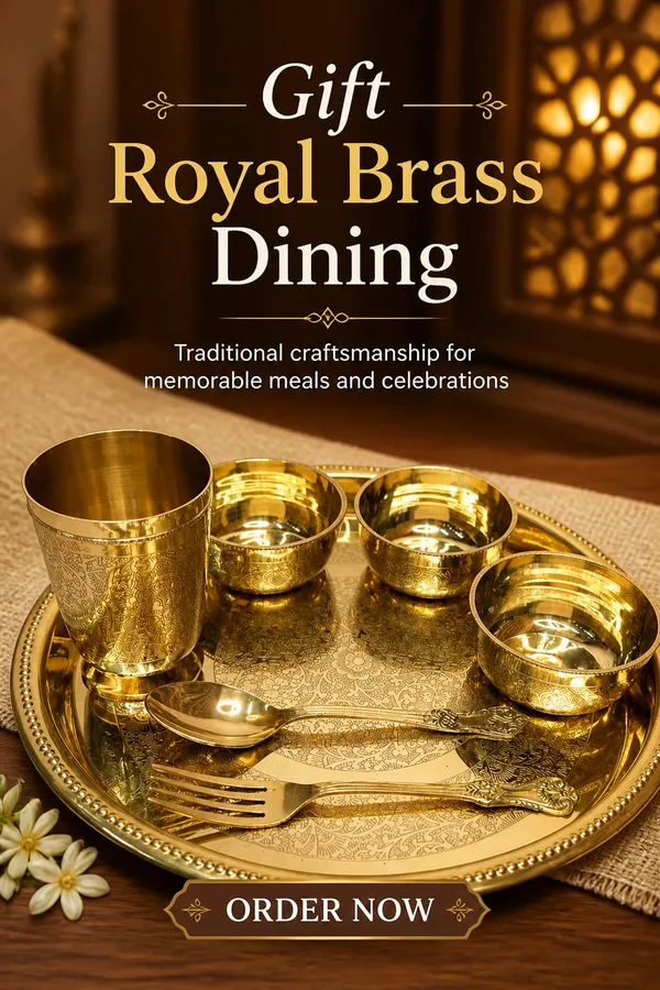 7_Pcs._Premium_Brass_Dinner_Set_Traditional_Thali_With_Glass_Bowls_Spoon_And_Fork