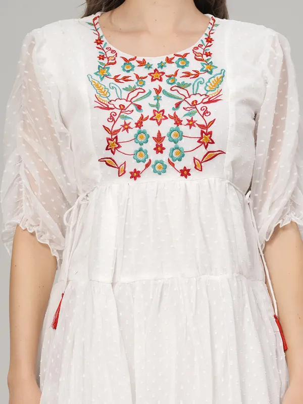 White_Embroidered_Tiered_Short_Dress_With_Sheer_Sleeves