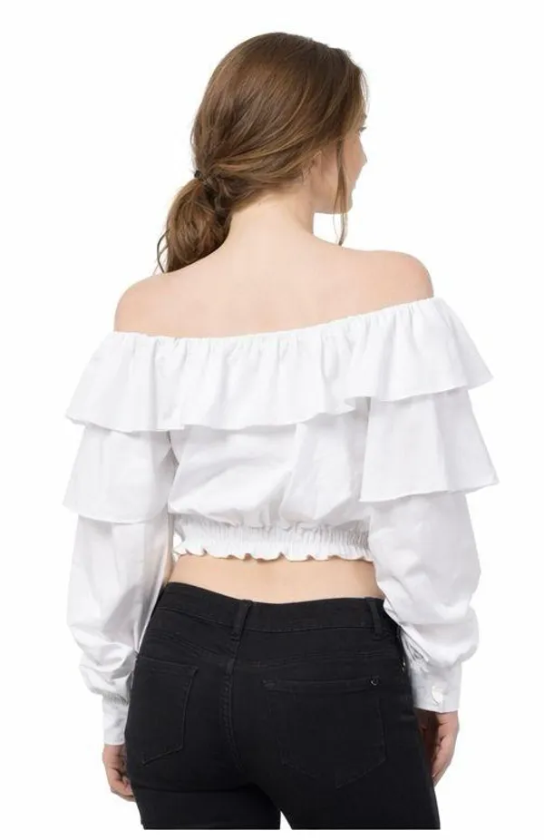 White_Off-Shoulder_Ruffle_Crop_Top_And_Red_Off-Shoulder_Ruffle_Top_With_Long_Sleeves