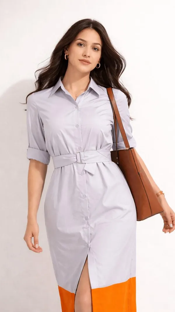 Color_Block_Shirt_Dress_With_Belt_Sky_Blue_And_Orange