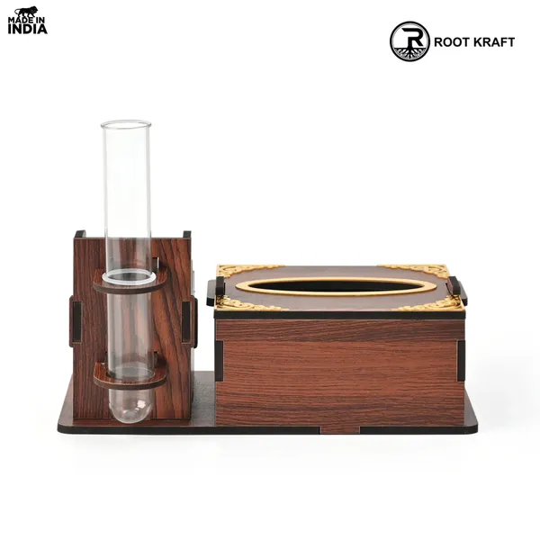 Wooden_Desk_Organizer_With_Tissue_Holder_And_Test_Tube_Planter_Multipurpose_Office_And_Home_Desk_Accessory_Customizable_With_Name_And_Logo