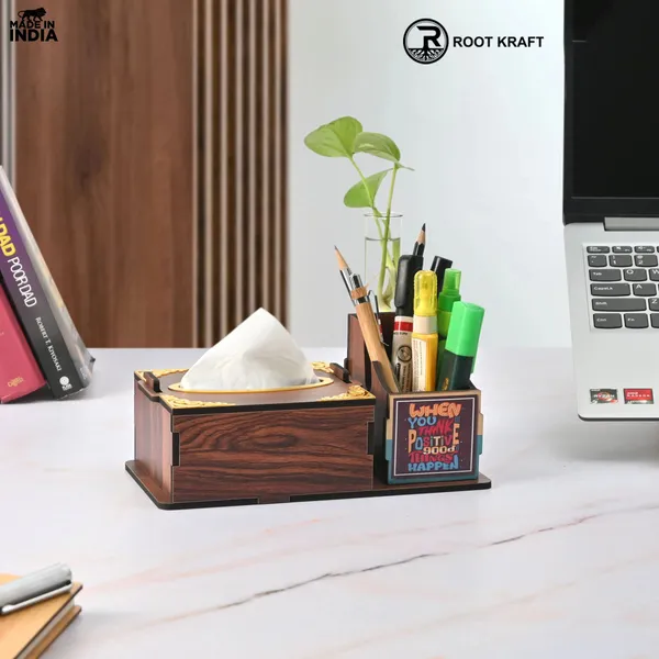 Wooden_Desk_Organizer_With_Tissue_Holder_And_Test_Tube_Planter_Multipurpose_Office_And_Home_Desk_Accessory_Customizable_With_Name_And_Logo