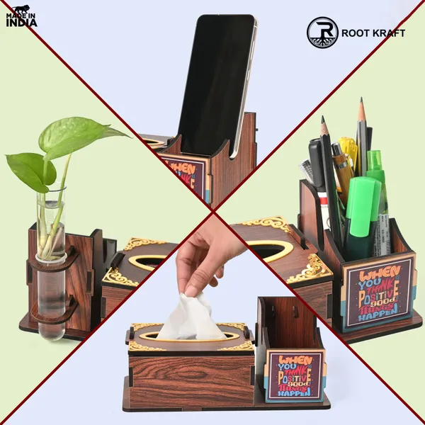 Wooden_Desk_Organizer_With_Tissue_Holder_And_Test_Tube_Planter_Multipurpose_Office_And_Home_Desk_Accessory_Customizable_With_Name_And_Logo