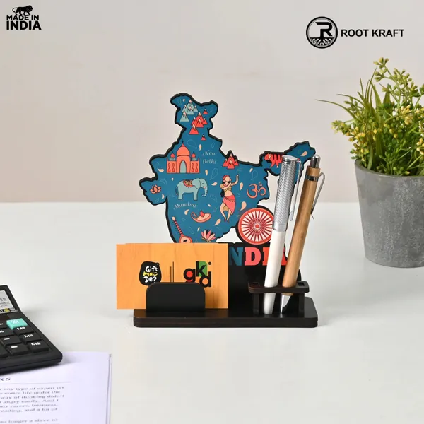 India_Map_Desk_Table_Top_With_Pen_Holder_Visiting_Card_Stand_Showcasing_Iconic_Places_Pride_Animals_And_Culture_Patriotic_Gifts_For_Republic_Day_Independence_Day