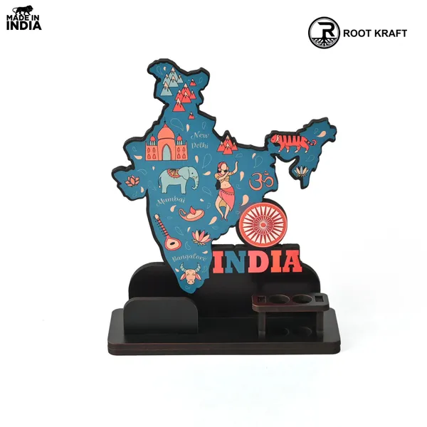 India_Map_Desk_Table_Top_With_Pen_Holder_Visiting_Card_Stand_Showcasing_Iconic_Places_Pride_Animals_And_Culture_Patriotic_Gifts_For_Republic_Day_Independence_Day