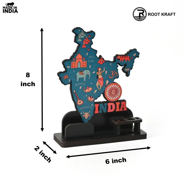 India_Map_Desk_Table_Top_With_Pen_Holder_Visiting_Card_Stand_Showcasing_Iconic_Places_Pride_Animals_And_Culture_Patriotic_Gifts_For_Republic_Day_Independence_Day