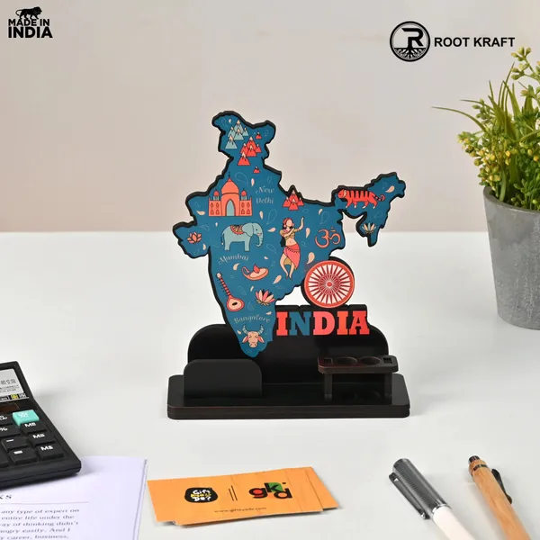 India_Map_Desk_Table_Top_With_Pen_Holder_Visiting_Card_Stand_Showcasing_Iconic_Places_Pride_Animals_And_Culture_Patriotic_Gifts_For_Republic_Day_Independence_Day