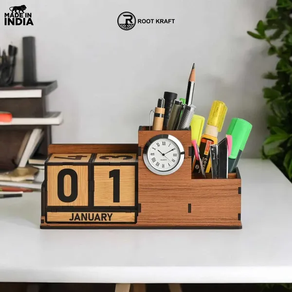 Wooden_Desk_Organizer_With_Lifetime_Calendar_And_Clock_High_Quality_Workspace_Essential_Eco_Friendly