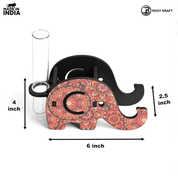 Elephant_Shaped_Wooden_Pen_Holder_Mobile_Stand_Mandala_Art_Design_Also_With_Test_Tube_Planter