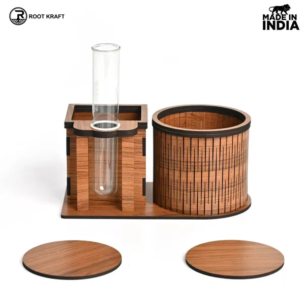 Test_Tube_Planter_With_Wooden_Water_Bottle_Holder_Wooden_Pen_Stand_Coasters_Corporate_Gifts_Eco_Friendly