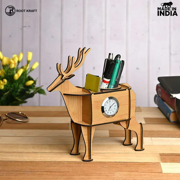 Deer_Showpiece_Desk_Organizer_With_Clock_Calendar_2024_Home_Office_Decor