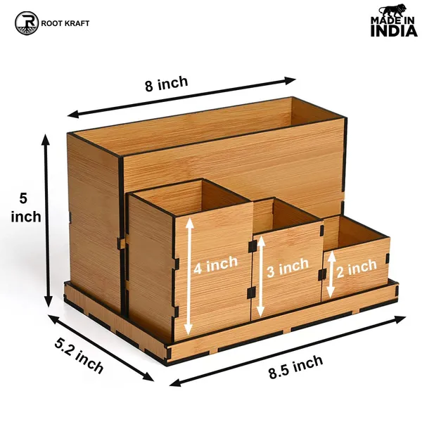 Wooden_Multipurpose_Desk_Organizer_Table_Clock_4_Compartment_Organizer