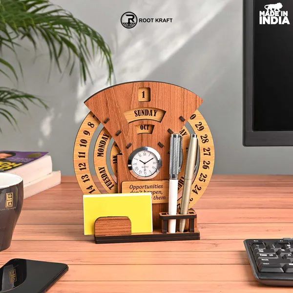 Infinite_Circular_Calendar_With_Pen_Card_Holder_Clock_And_Photo_Frame_Options_Available_Desk_Accessories