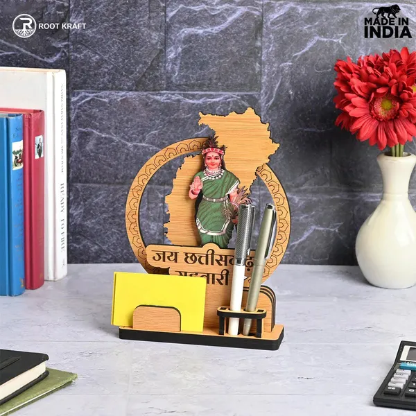 Political_Pen_Stand_And_Card_Holder_Chhattisgarh_Mahtari_Chhattisgarh_Map_Mementos