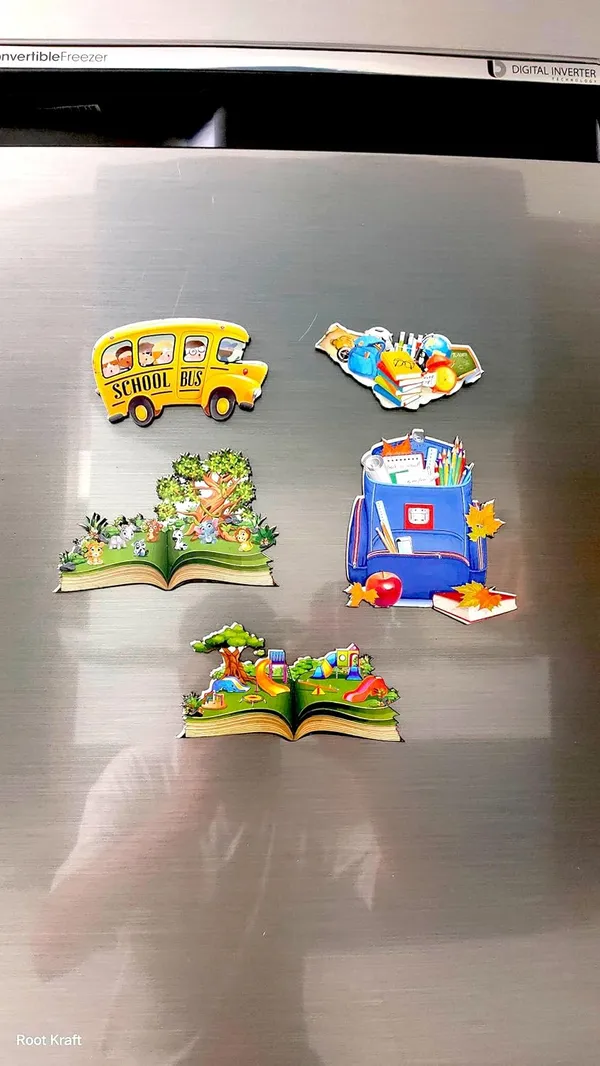School_Theme_Wooden_Fridge_Magnets_Set_Of_5_2Mm_Thickness