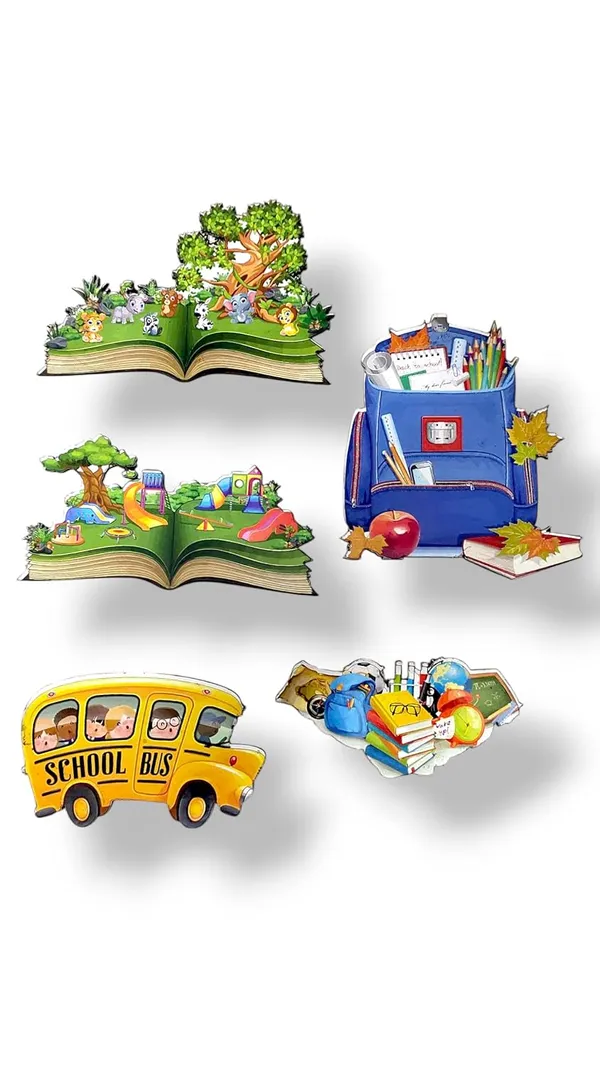 School_Theme_Wooden_Fridge_Magnets_Set_Of_5_2Mm_Thickness