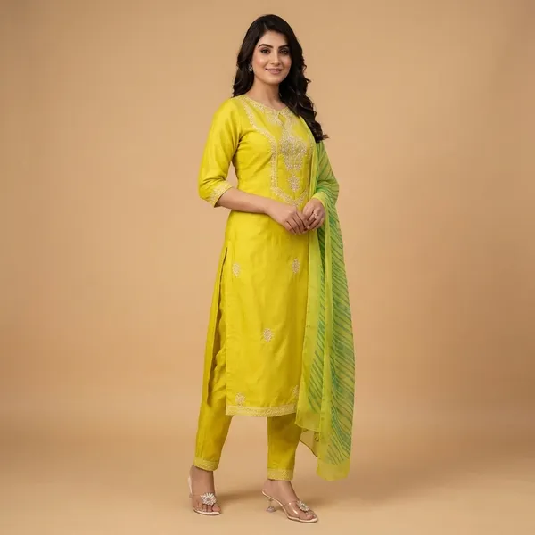 Yellow_Cotton_Premium_Kurta_Set_For_Women