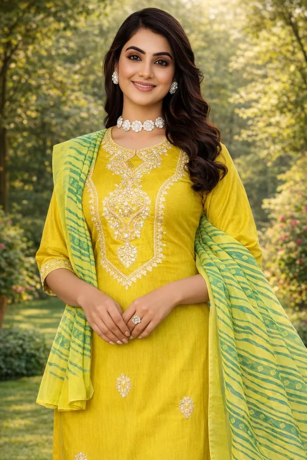 Yellow_Cotton_Premium_Kurta_Set_For_Women