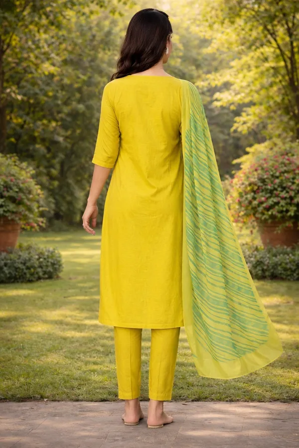 Yellow_Cotton_Premium_Kurta_Set_For_Women