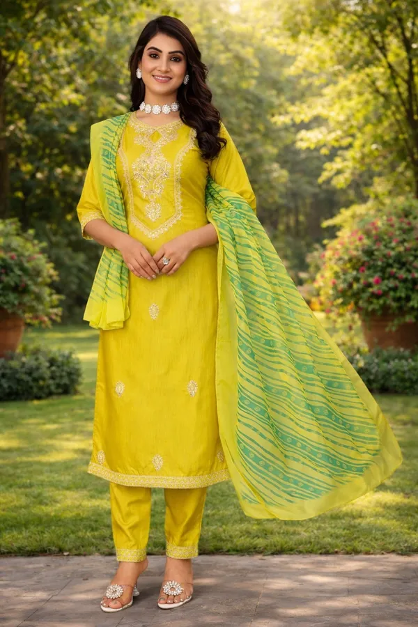 Yellow_Cotton_Premium_Kurta_Set_For_Women