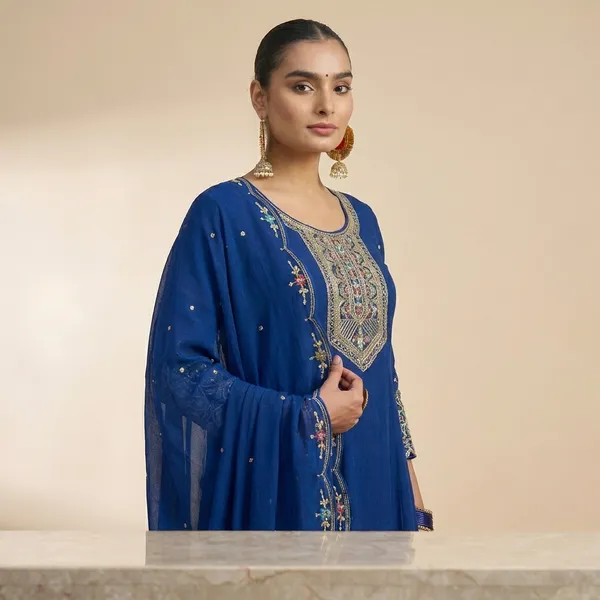 Blue_Cotton_Premium_Kurta_Set_For_Women