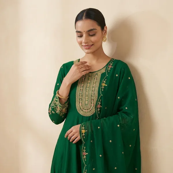 Green_Cotton_Premium_Kurta_Set_For_Women