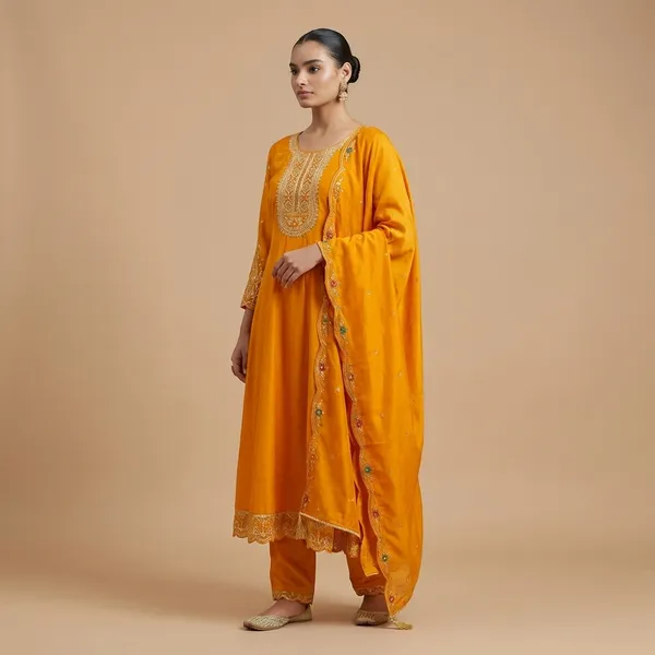 Yellow_Cotton_Premium_Kurta_Set_For_Women
