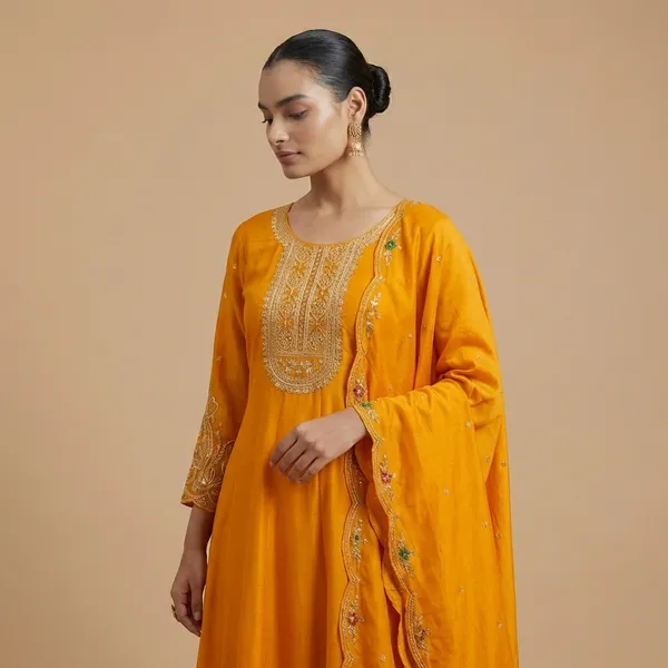 Yellow_Cotton_Premium_Kurta_Set_For_Women