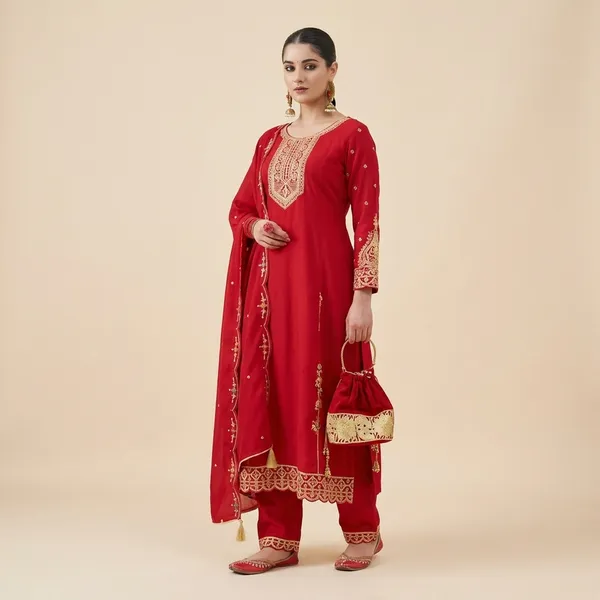 Red_Cotton_Premium_Kurta_Set_For_Women