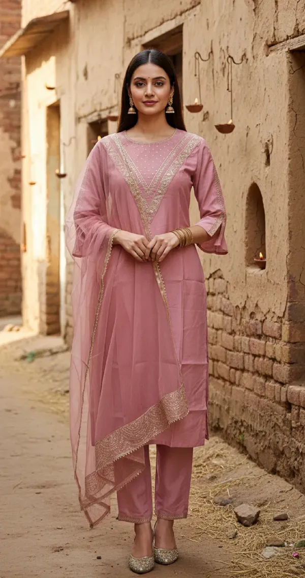 Pink_Cotton_Premium_Kurta_Set_For_Women