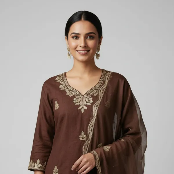 Chocolate_Brown_Cotton_Premium_Kurta_Set_For_Women