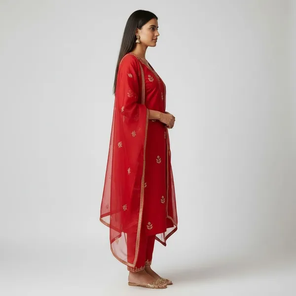 Red_Cotton_Premium_Kurta_Set_For_Women