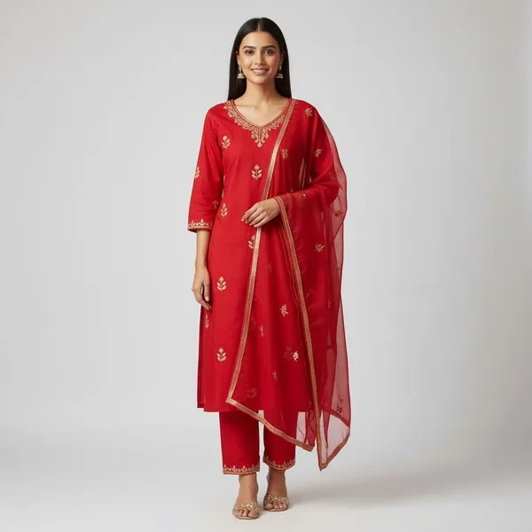 Red_Cotton_Premium_Kurta_Set_For_Women