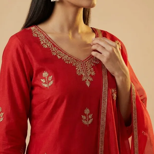 Red_Cotton_Premium_Kurta_Set_For_Women