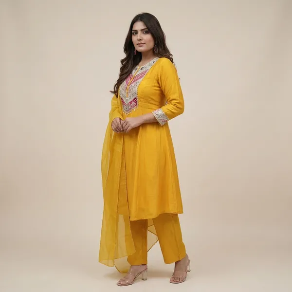Yellow_Cotton_Premium_Kurta_Set_For_Women