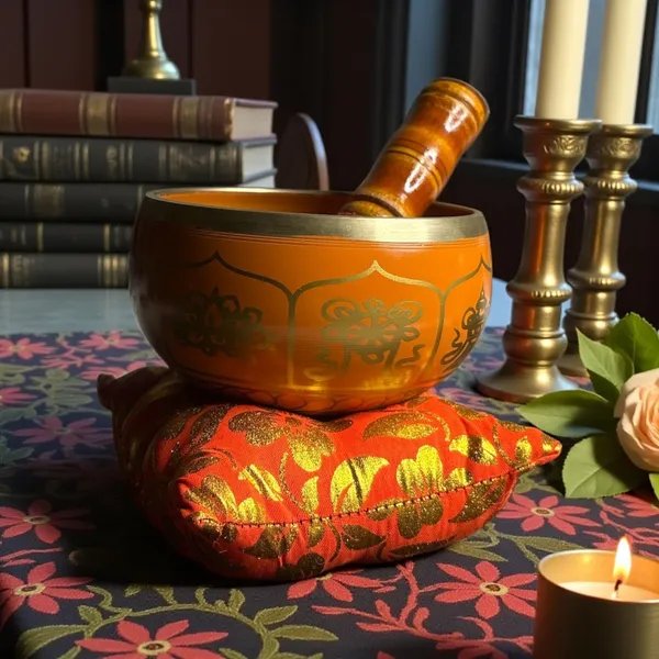 Brass_Singing_Bowl_Orange_Colour_With_8_Lucky_Symbols_Engraved